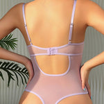 Ellolace FloveLove Bodysuit Sexy Lavender Romantic Body Lace Up See Through Hot Tops Lace One Piece Sissy Crotchless Lingerie Guan