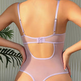 Ellolace FloveLove Bodysuit Sexy Lavender Romantic Body Lace Up See Through Hot Tops Lace One Piece Sissy Crotchless Lingerie Guan