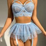 See Through Mesh Lingerie Set Mesh Ball Gown Dress Garter Kit Brief Sexy Erotic Set Erotic Underwear Sexy Lingerie Set Women Guan