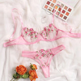 Floral Sexy Transparent Embroidery Lingerie Set