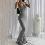 Elegant Satin Backless Bodycon Long Dress Y2K