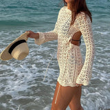 Chic Crochet Backless Mini Dress Cover-Up