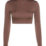 Solid Long Sleeve Turtleneck Crop Top 
