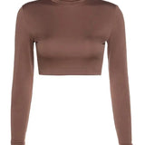 Solid Long Sleeve Turtleneck Crop Top 