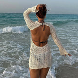 Chic Crochet Backless Mini Dress Cover-Up