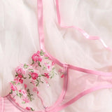 Floral Sexy Transparent Embroidery Lingerie Set