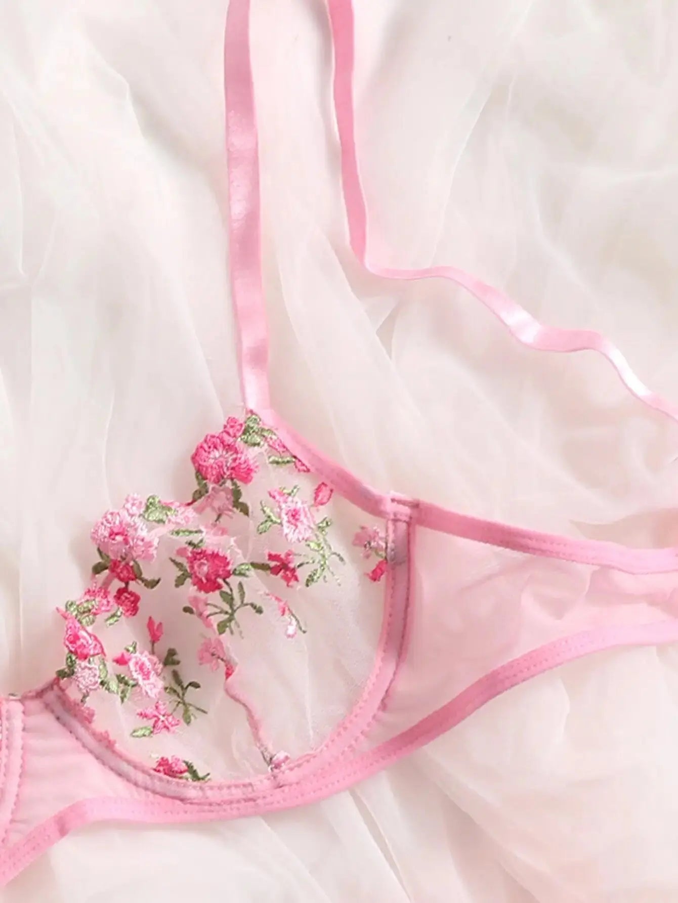 Floral Sexy Transparent Embroidery Lingerie Set