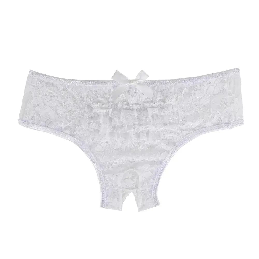 Lace Bow Sheer Crotchless Underwear