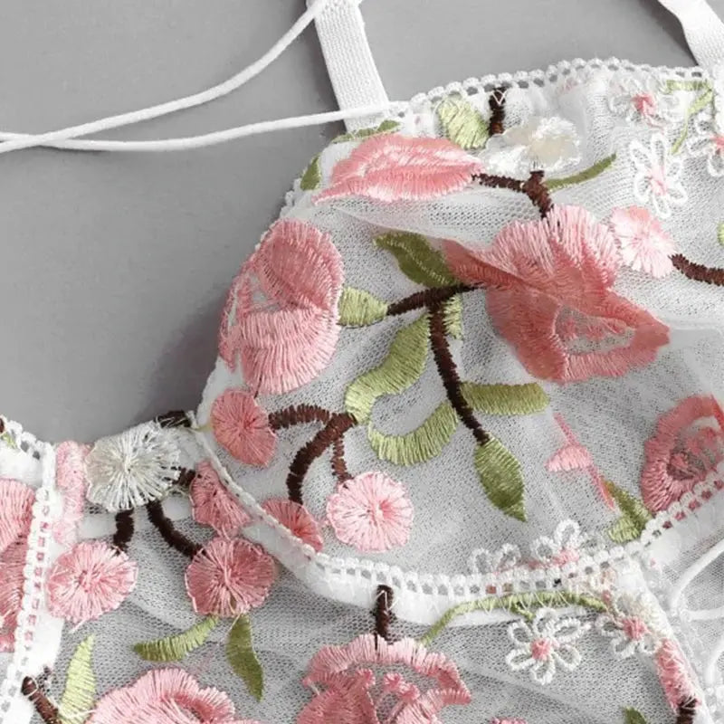 Floral Embroidery Teddy Lingerie Bodysuit Guan