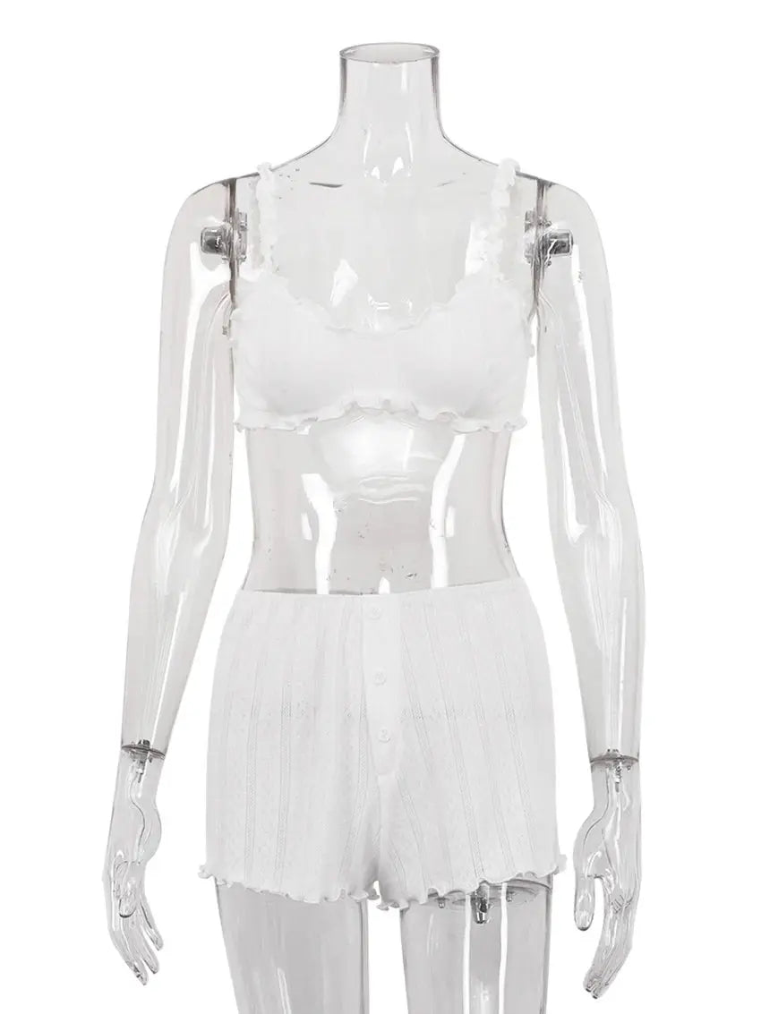 Marthaqiqi Fashion Female Sleepwear Set Spaghetti Strap Pajamas Crop Top Nightie Tank Tops Pyjamas Shorts Casual Nightgowns Suit Guan