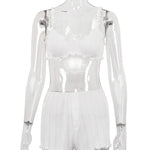 Marthaqiqi Fashion Female Sleepwear Set Spaghetti Strap Pajamas Crop Top Nightie Tank Tops Pyjamas Shorts Casual Nightgowns Suit Guan