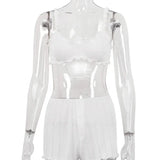 Marthaqiqi Fashion Female Sleepwear Set Spaghetti Strap Pajamas Crop Top Nightie Tank Tops Pyjamas Shorts Casual Nightgowns Suit Guan