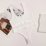 Seamless Bra Knitted Ribbed High Waist Thongs Set - Guan