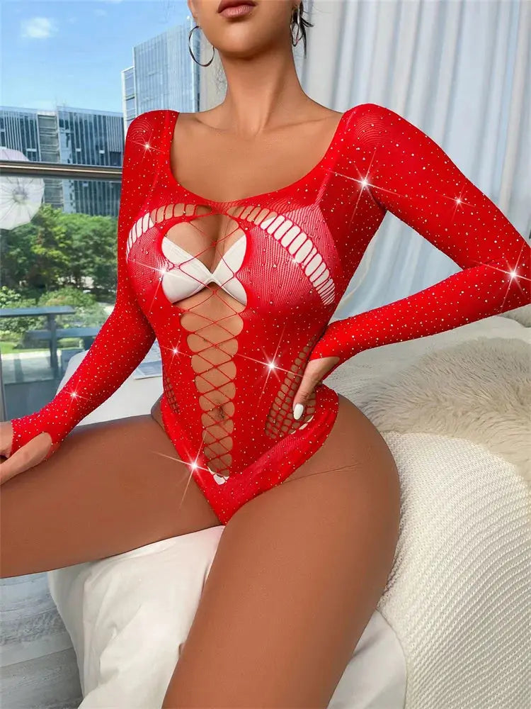 Sexy Mesh Long Sleeve Bodysuit