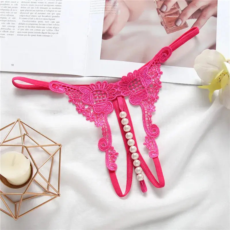 Open Crotch Beaded Pearl Panties