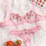 Floral Sexy Transparent Embroidery Lingerie Set