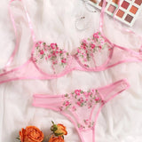 Floral Sexy Transparent Embroidery Lingerie Set