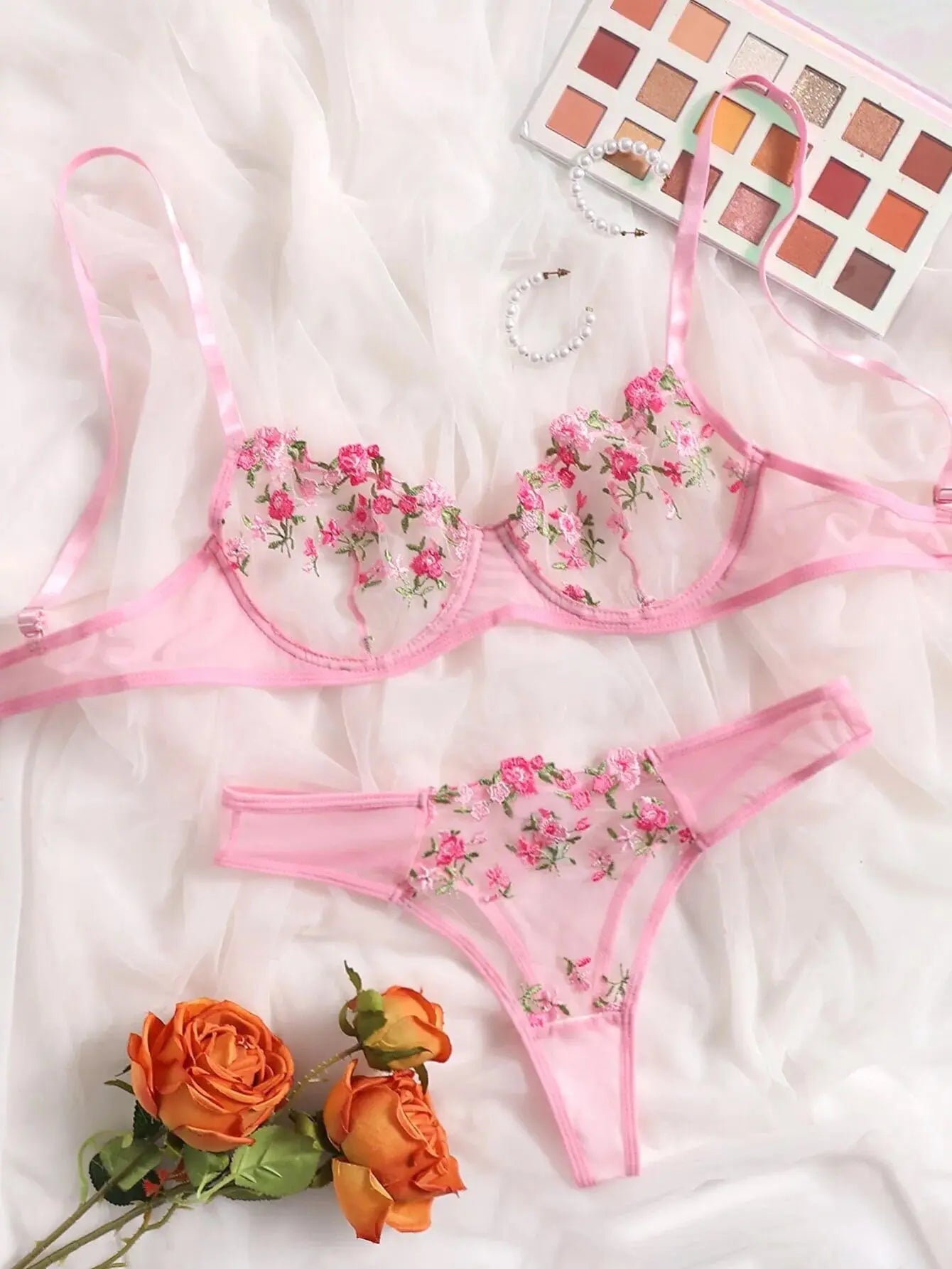 Floral Sexy Transparent Embroidery Lingerie Set