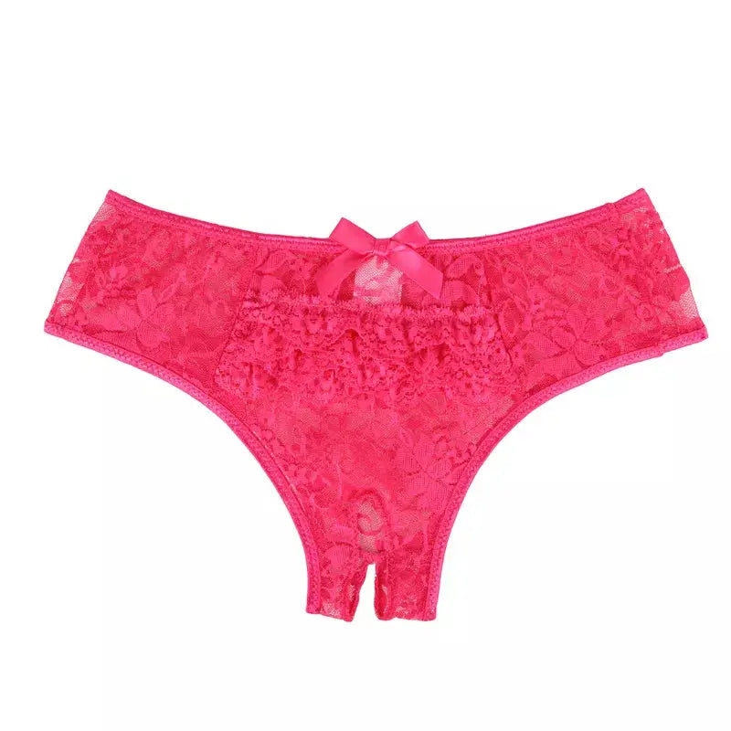 Lace Bow Sheer Crotchless Underwear