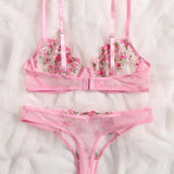 Floral Sexy Transparent Embroidery Lingerie Set