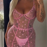 Sheer Babydoll Heart Embroidery Lingerie Guan