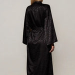 Women's Robe Black Print Leopard Bathrobe - Guan