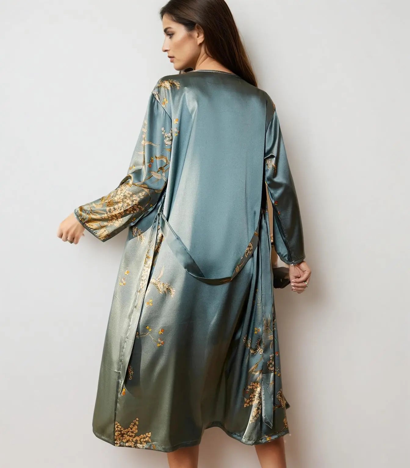 Four Seasons Belted Satin Kimono Robe Set - Guan