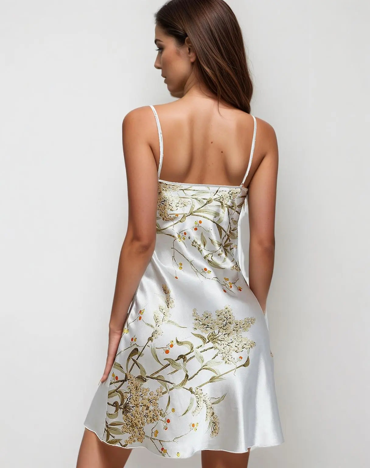 Floral Print Nightdress V Neck Spaghetti Strap - Guan