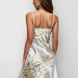 Floral Print Nightdress V Neck Spaghetti Strap - Guan