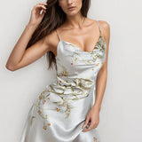 Floral Print Nightdress V Neck Spaghetti Strap - Guan