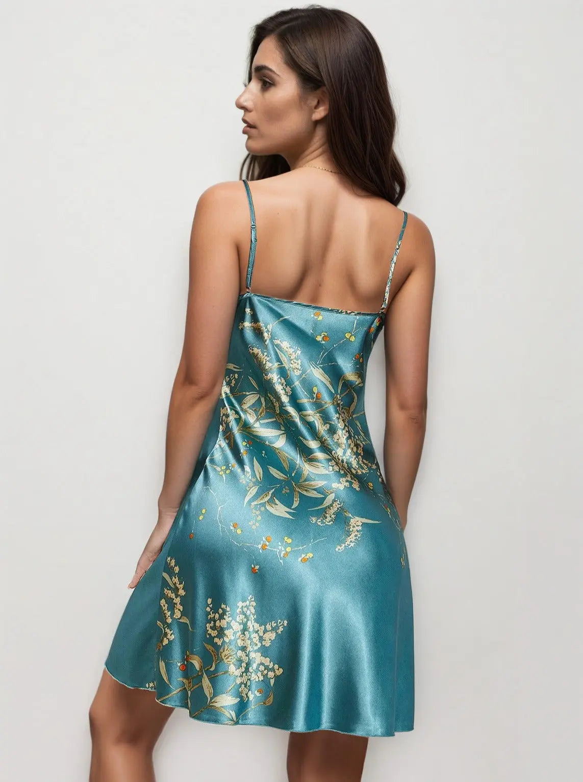 Floral Print Nightdress V Neck Spaghetti Strap - Guan