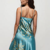 Floral Print Nightdress V Neck Spaghetti Strap - Guan