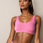 Seamless Bra Knitted Ribbed High Waist Thongs Set - Guan