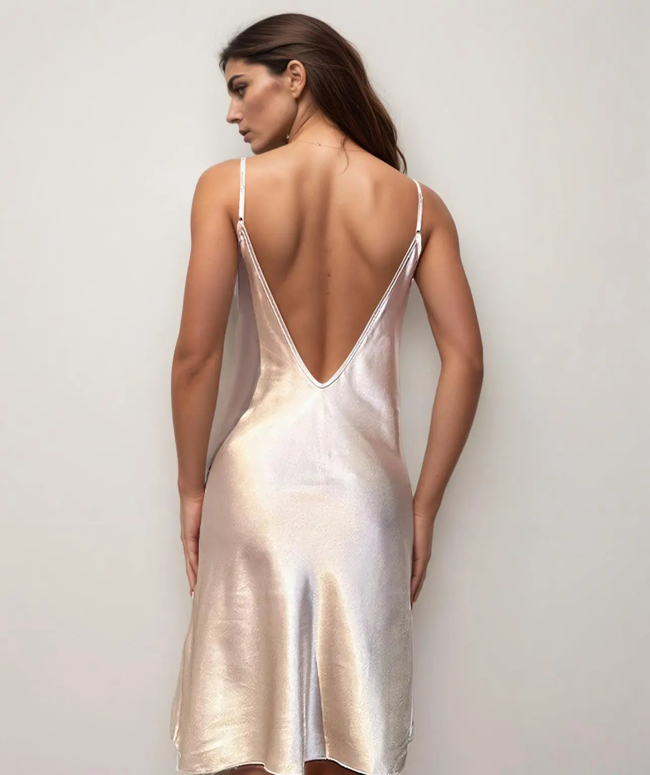 Ice Silk Satin Night Dress Women Backless Sling Lingerie - Guan